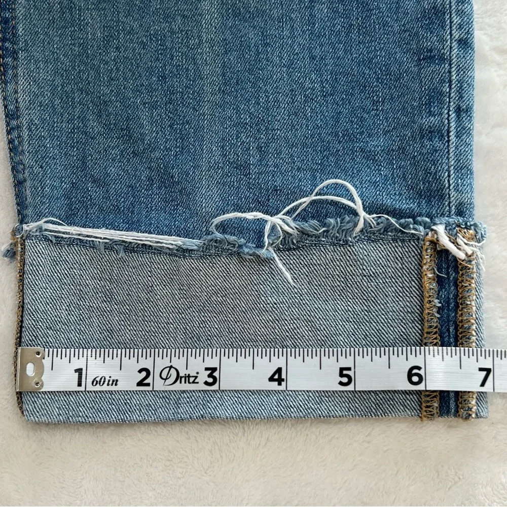 Old Navy Boyfriend Jeans Mid Rise Straight Ripped Smiley Face Happy Remix Blu 16